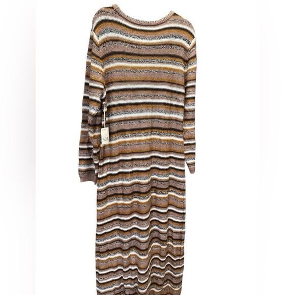 NWT A.N.A. Women’s Brown Cream Striped Long Sleeve Maxi Sweater Dress - Size XXL - Picture 3 of 6